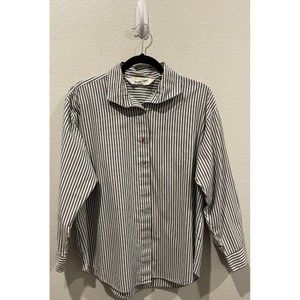 DIANE VON FURSTENBERG Striped Floral Embroidered Long Button Down Sleeve Shirt